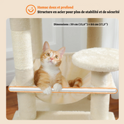 Arbre à chat XXL – hamac, niches et perchoirs pour petits espaces