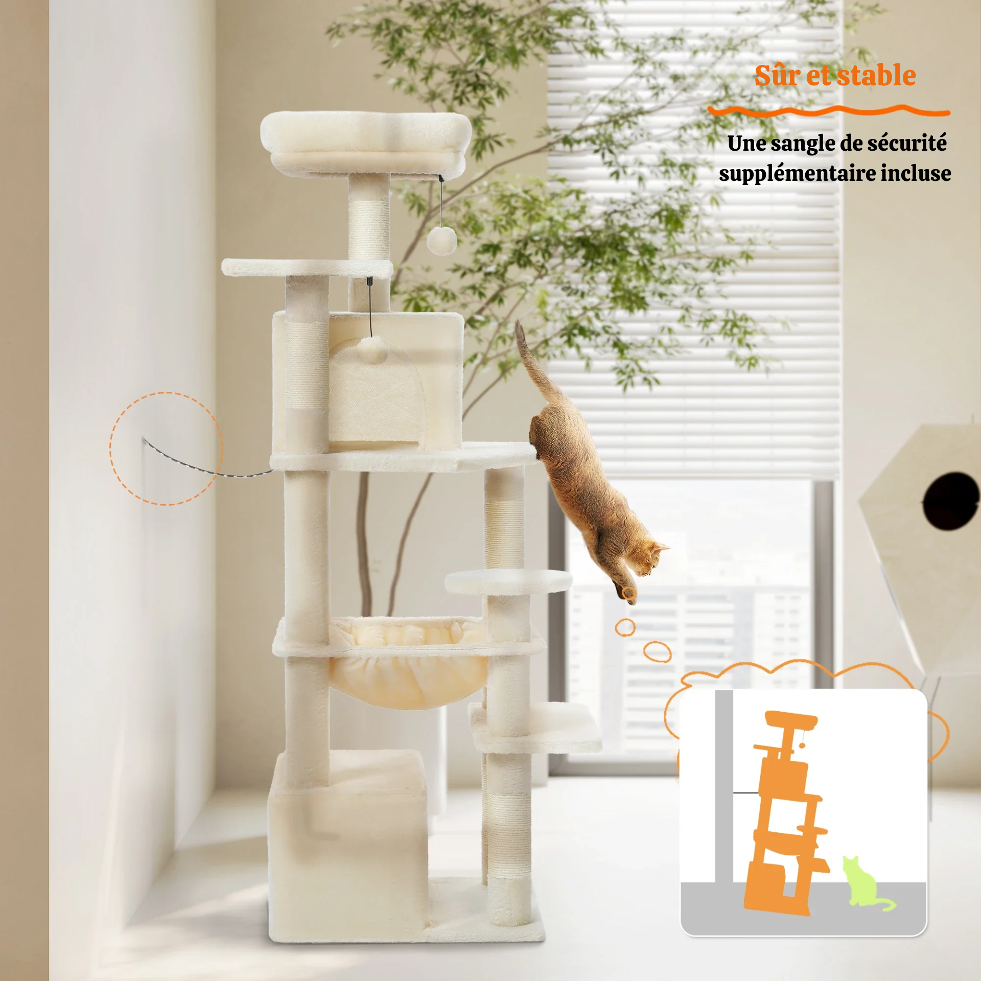 Arbre à chat XXL – hamac, niches et perchoirs pour petits espaces