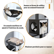 Arbre à chat XXL géant bois massif - griffoir, niche et litière intégrée anti-odeurs