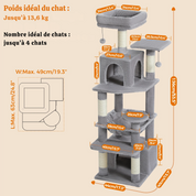 Arbre à chat XXL – hamac, niches et perchoirs pour petits espaces
