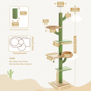 Arbre à chat plafond XXL cactus ajustable - 5 niveaux, griffoirs sisal
