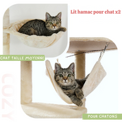 (faire photo) Arbre à Chat Extensible Sol-Plafond - 7 Espaces Repos, 9 Griffoirs Sisal, Lit Acrylique Panoramique - Bois Massif