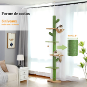 Arbre à chat plafond XXL géant cactus extensible - poteau sisal, 5+ niveaux, fixation sans perçage