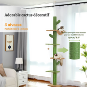Arbre à chat plafond XXL cactus ajustable - 5 niveaux, griffoirs sisal