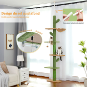 Arbre à chat plafond XXL géant cactus extensible - poteau sisal, 5+ niveaux, fixation sans perçage