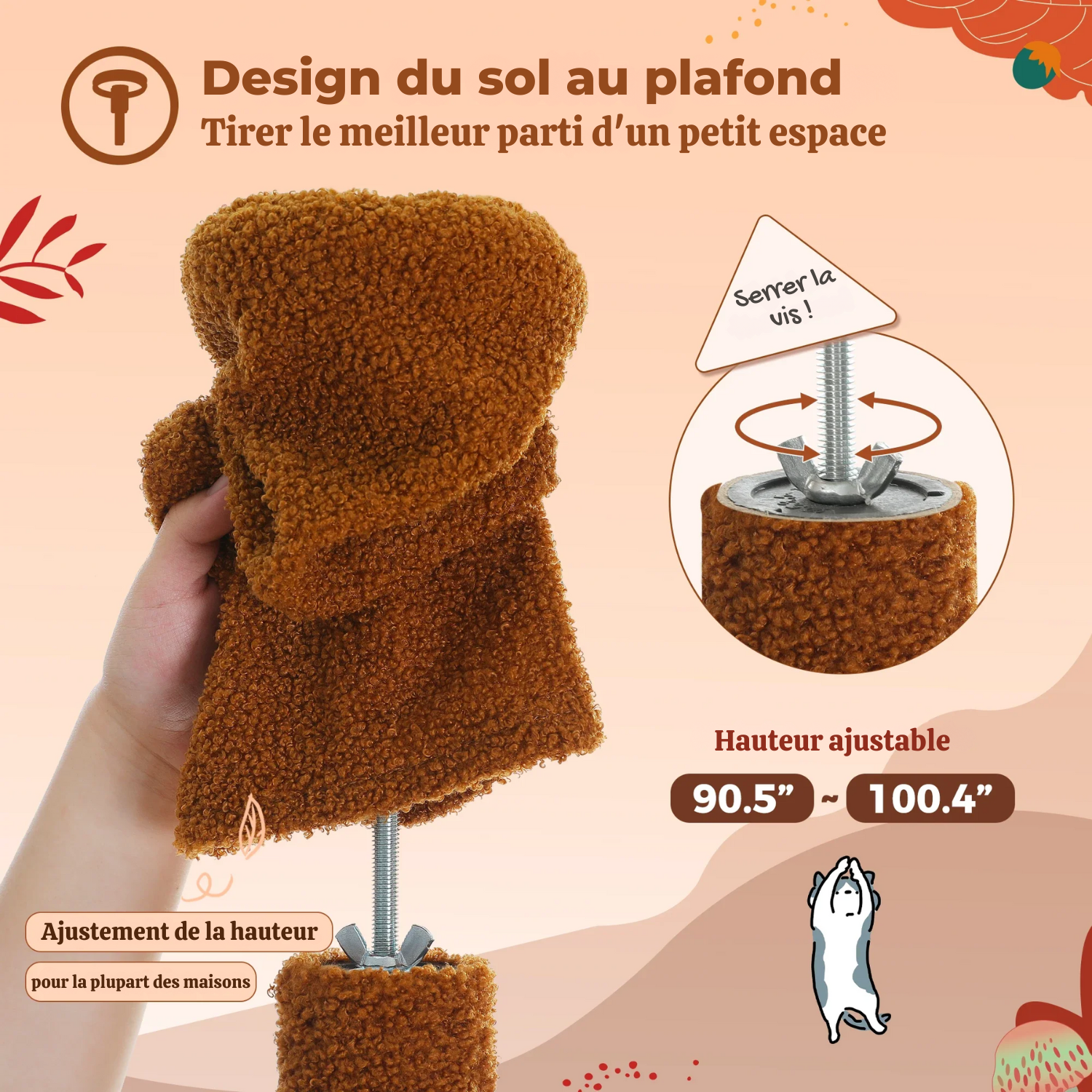 Arbre à chat plafond XXL géant - sans perçage, multi-niveaux
