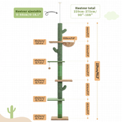 Arbre à chat plafond XXL géant cactus extensible - poteau sisal, 5+ niveaux, fixation sans perçage