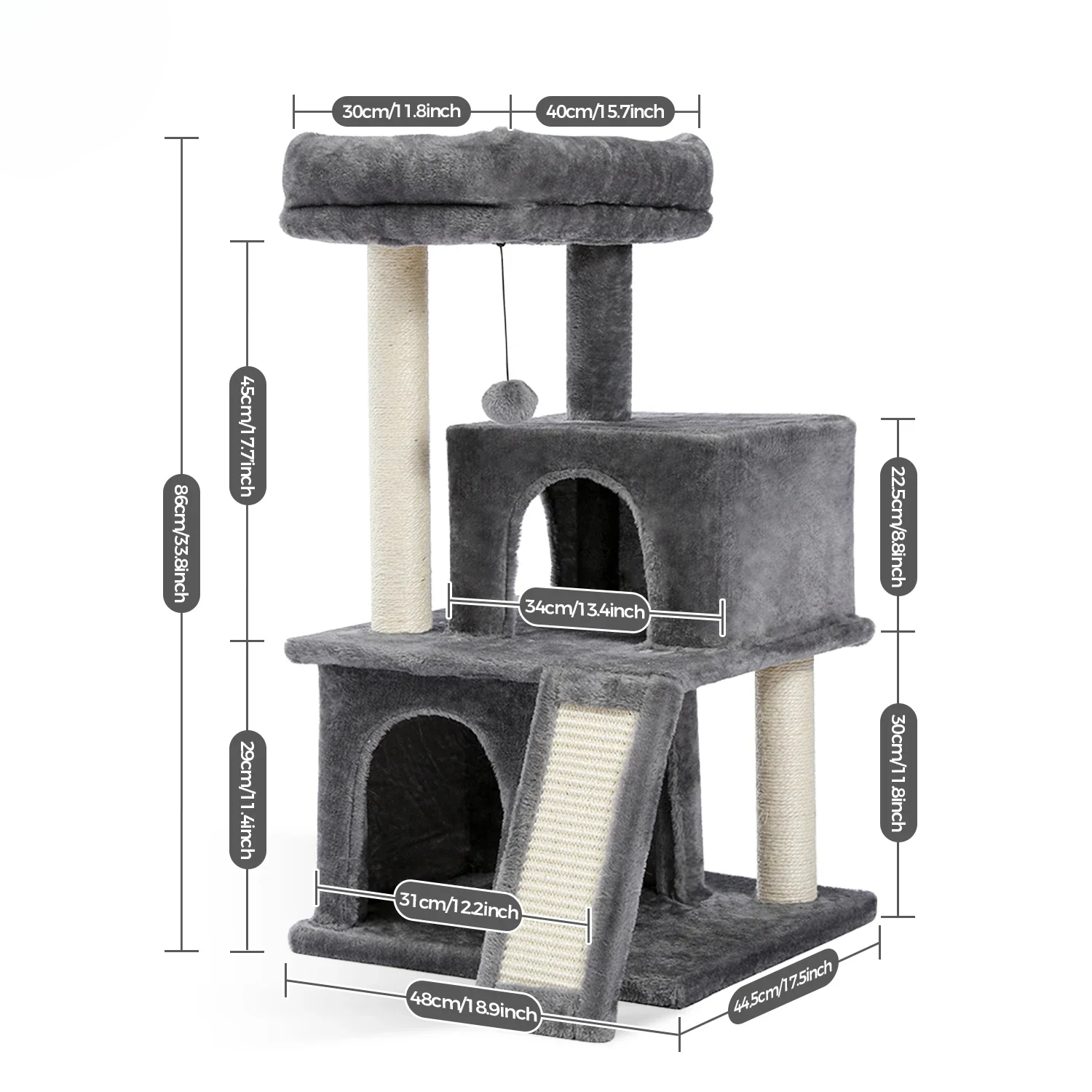 Arbre à chat petit - perchoir extra-large, double niche, griffoir sisal