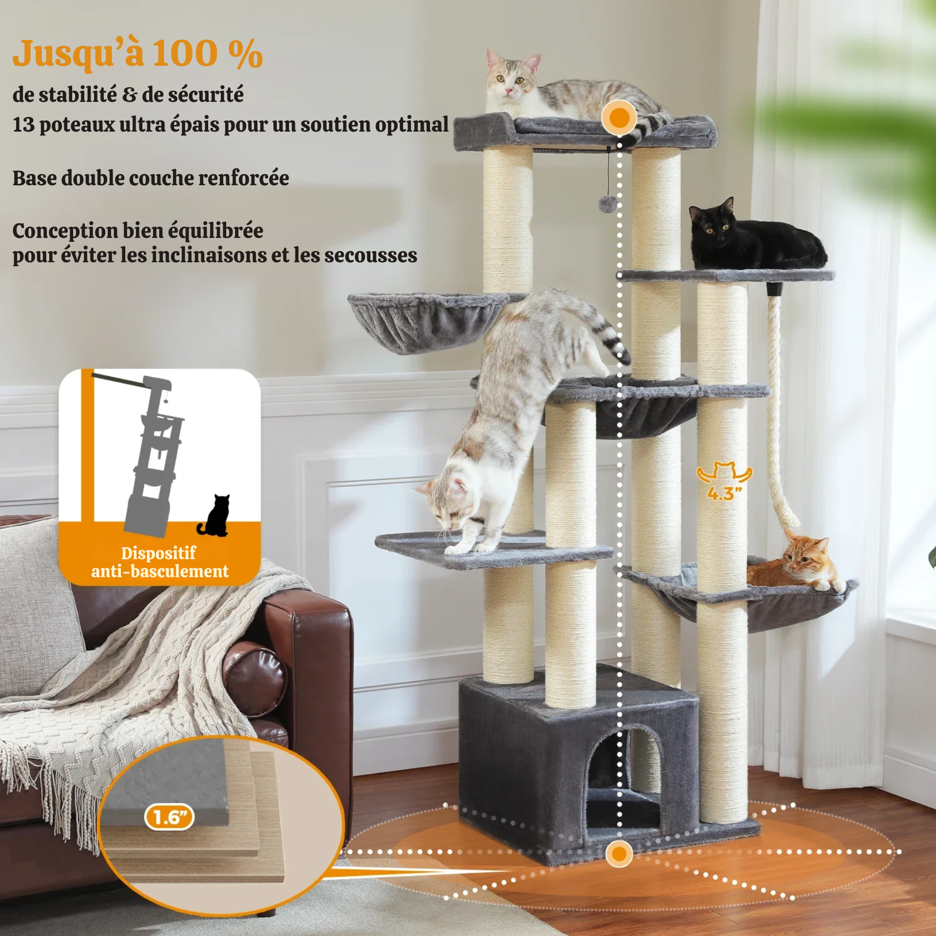 Arbre à chat XXL 170 cm – structure massive et ultra stable