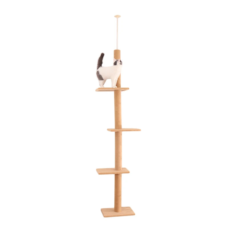 Arbre à chat plafond XXL géant beige - 5 niveaux, sans perçage