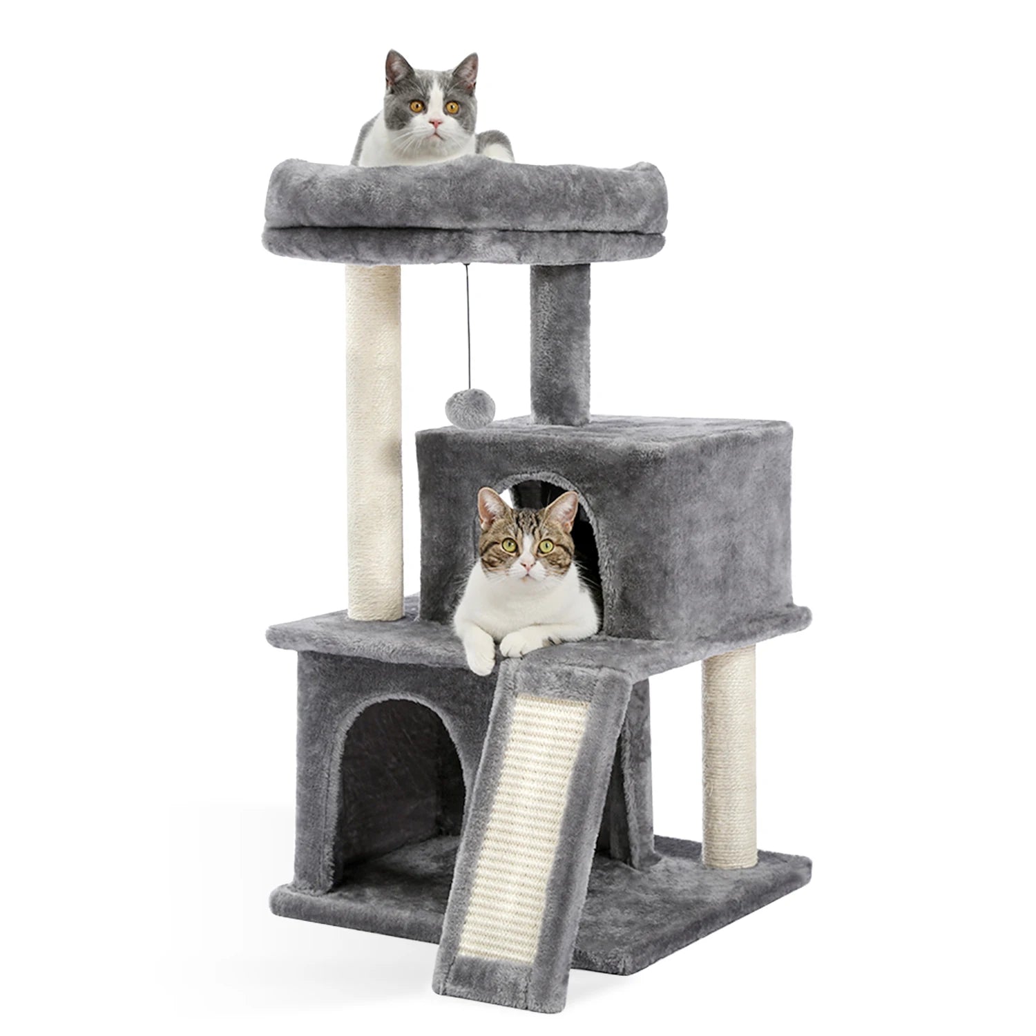 Arbre à chat petit - perchoir extra-large, double niche, griffoir sisal