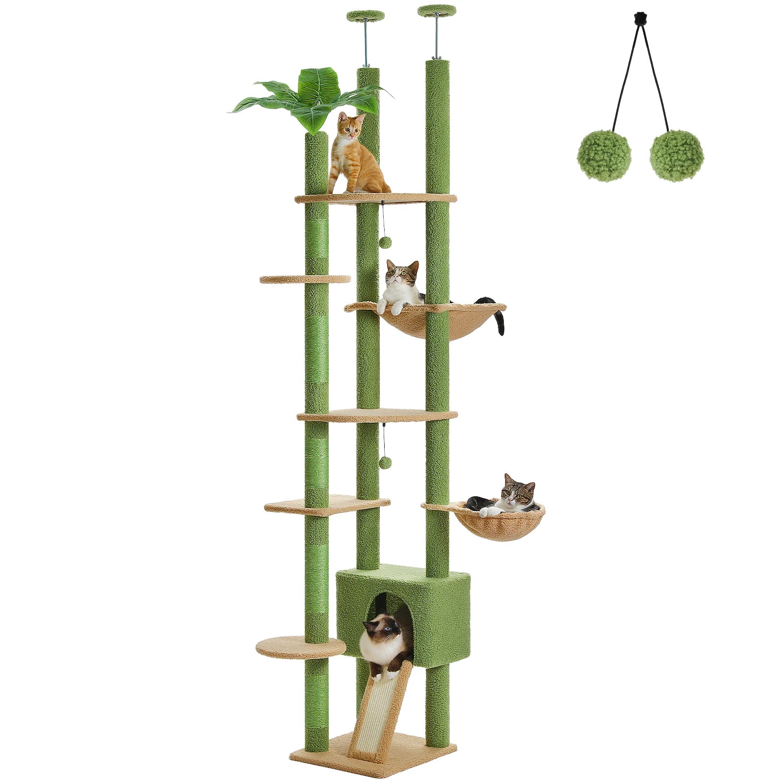 Arbre à chat plafond XXL géant - structure robuste 16kg, 5 griffoirs sisal, hamac et niche