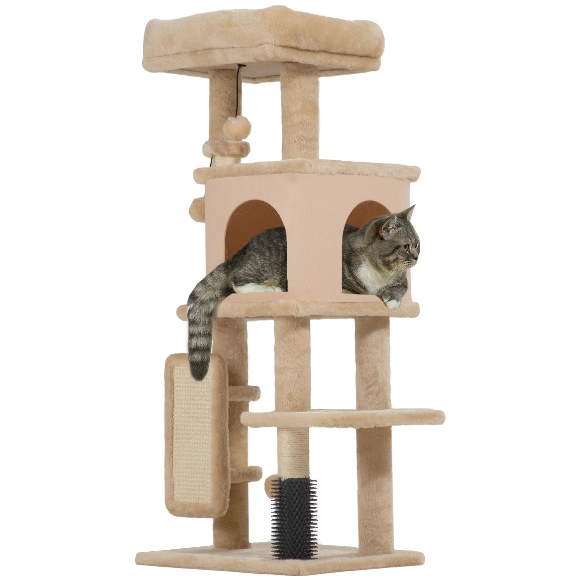 Arbre à chat XXL géant et brosse intégrée - 3 plateformes, niche spacieuse et griffoirs sisal