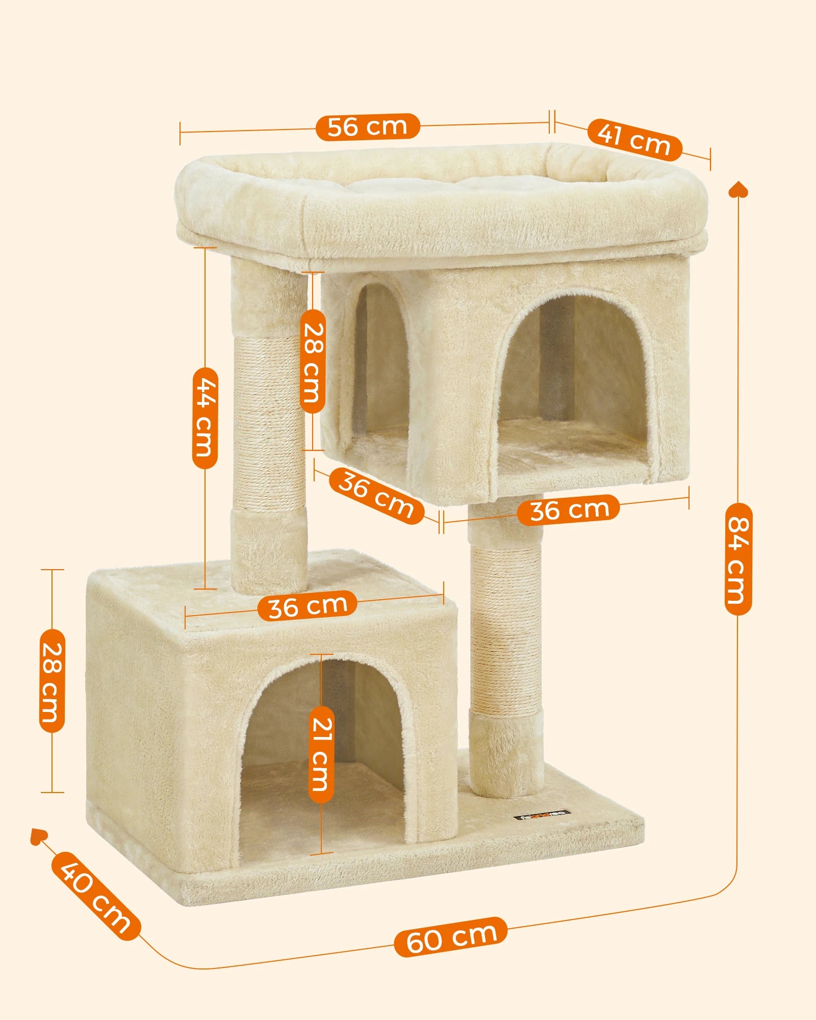 Arbre à chat petit avec condos douillets - structure stable pour grands Chats, griffoirs sisal et perchoir lavable
