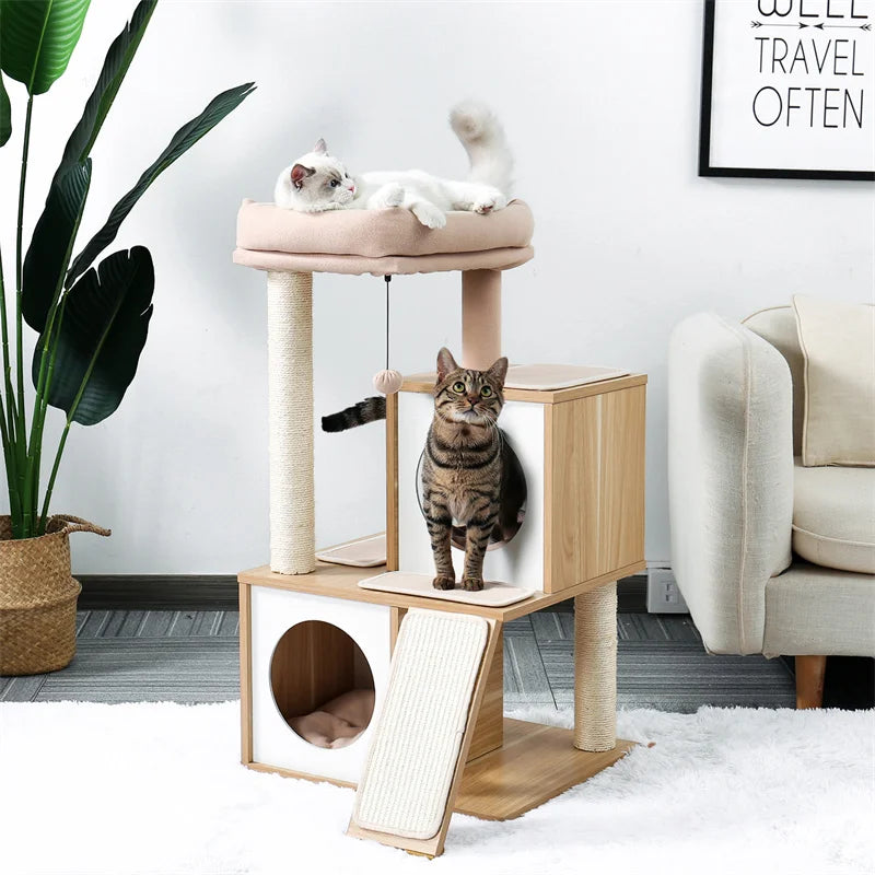 Arbre à chat XXL géant & litière cachée anti-odeurs - griffoir, niche et rangement