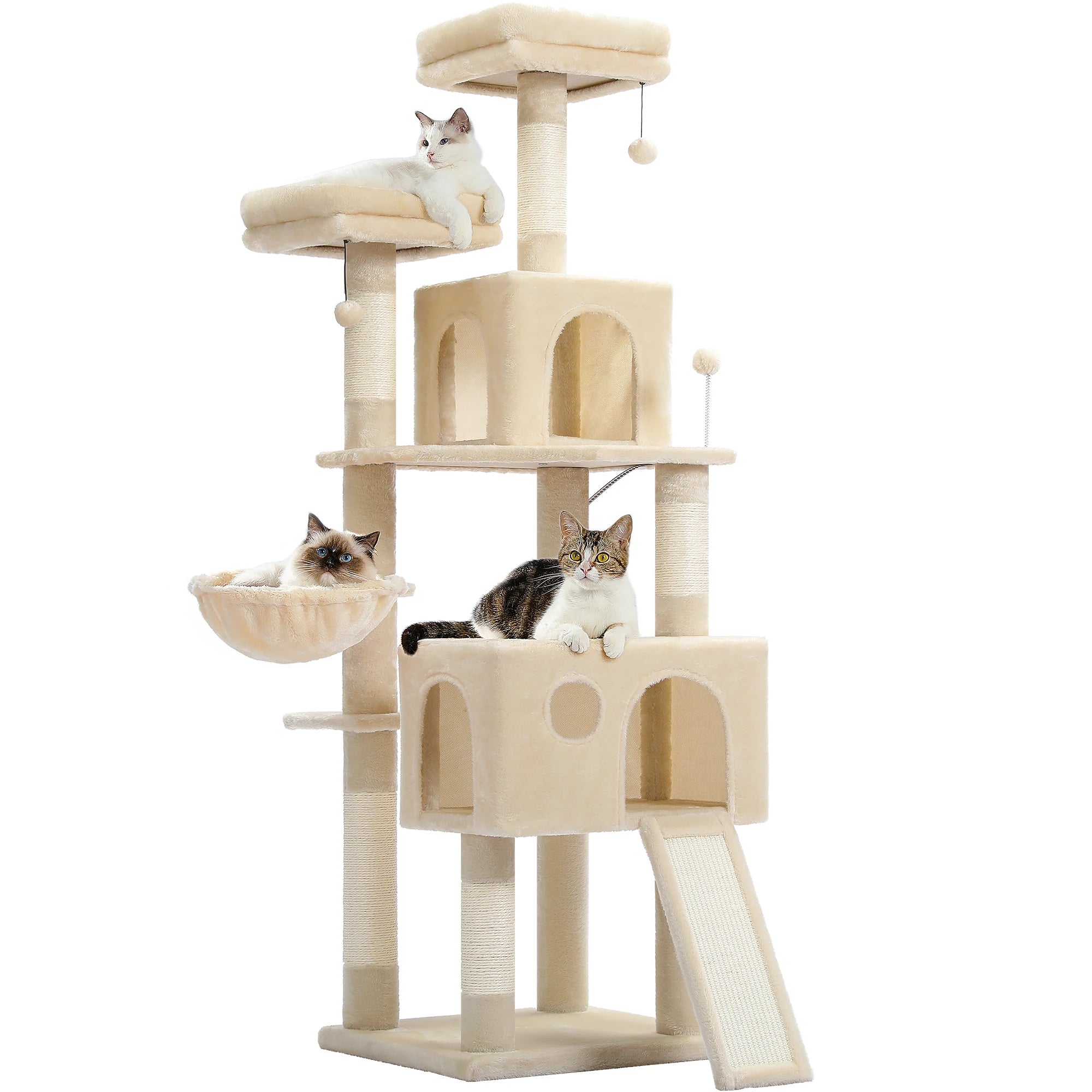 Arbre à chat XXL géant beige : dimensions variables, double espace, robustesse garantie