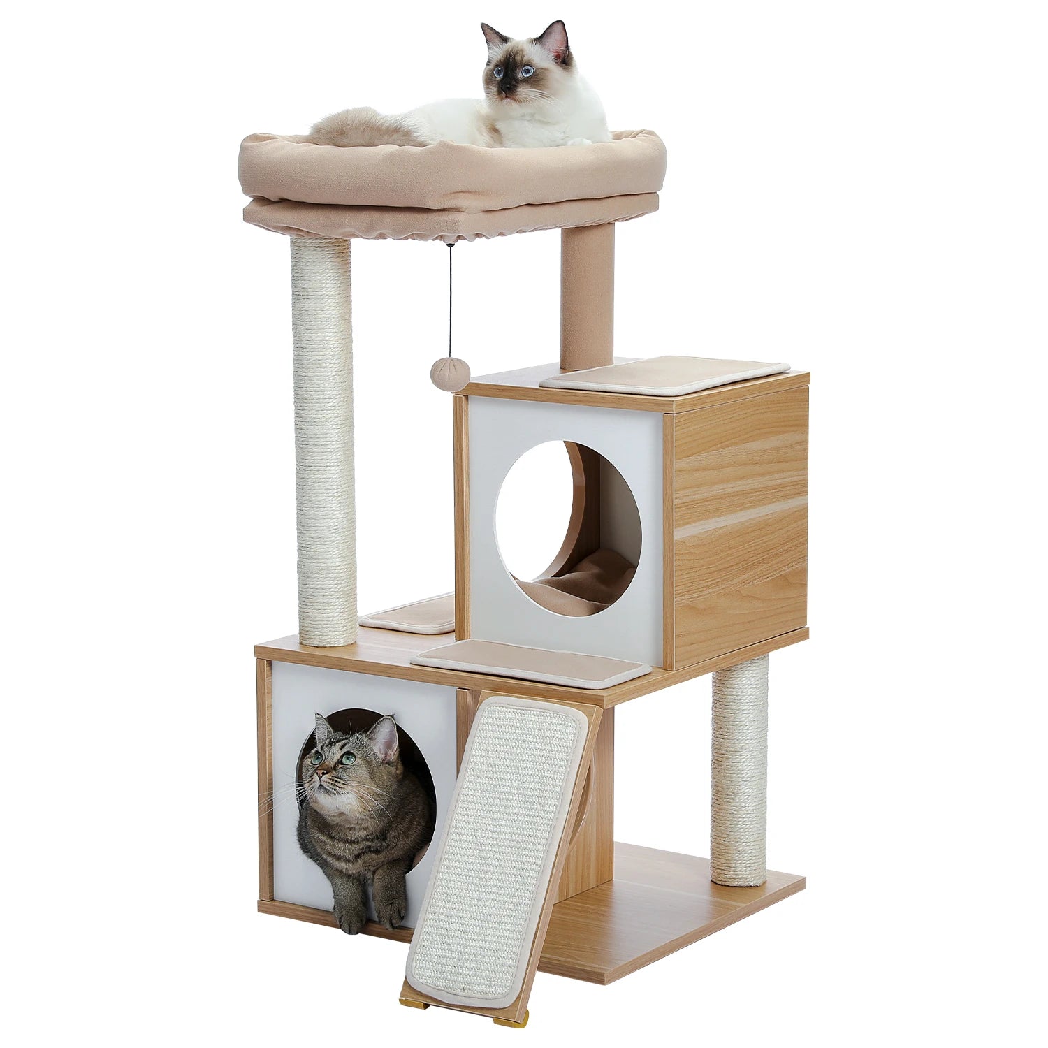 Arbre à chat petit - perchoir extra-large, double niche, griffoir sisal