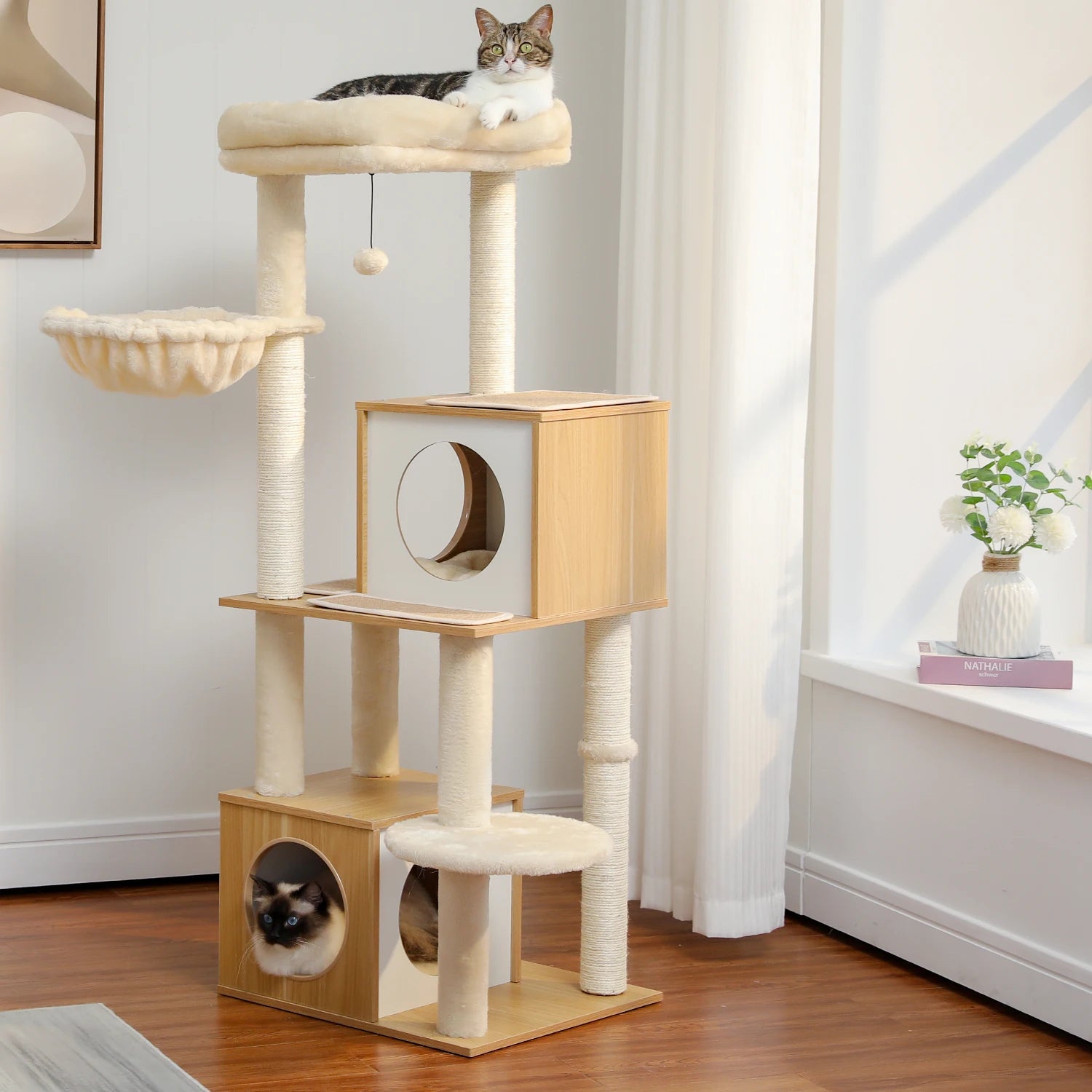 Arbre à chat XXL géant & litière cachée anti-odeurs - griffoir, niche et rangement
