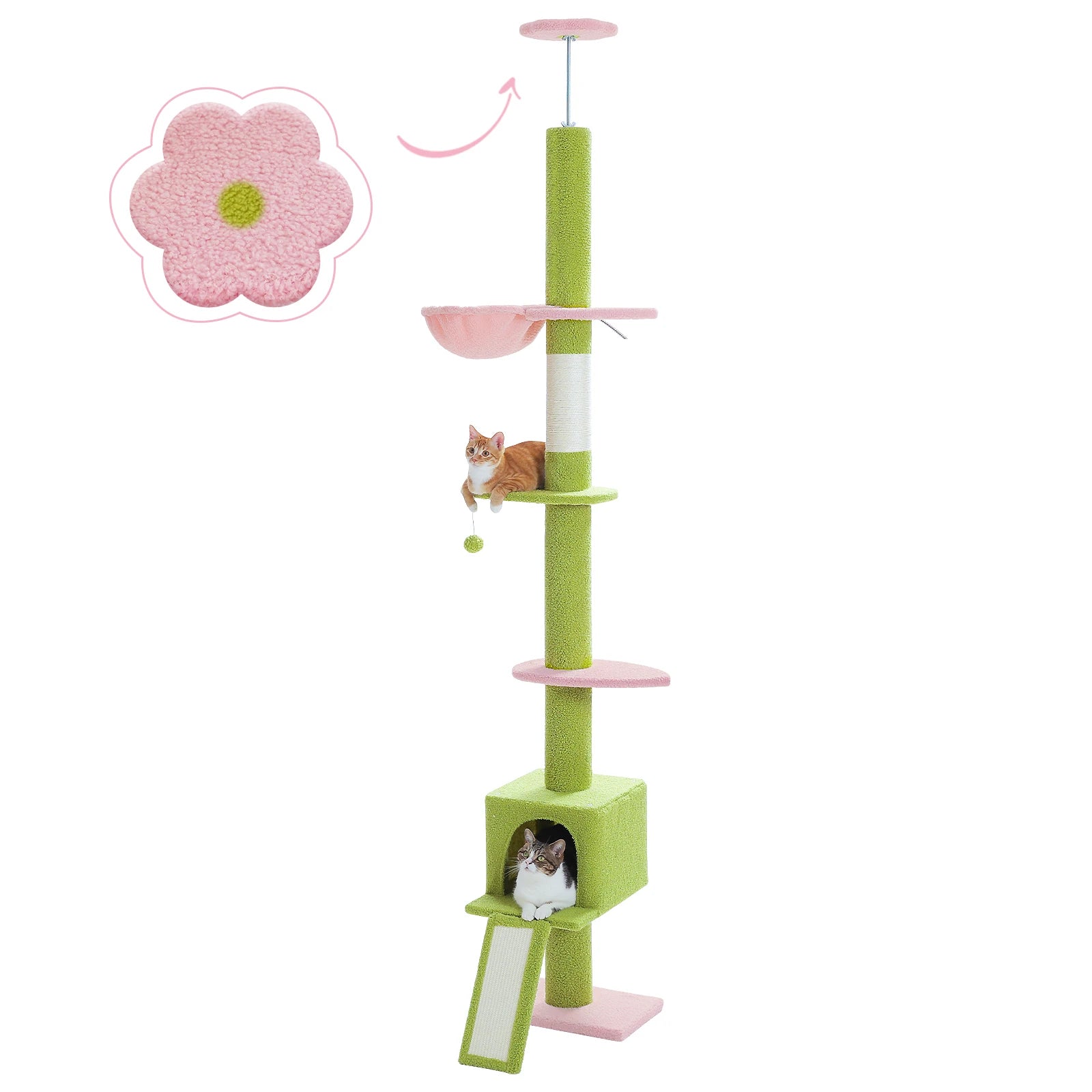Arbre à chat plafond XXL géant - 5 niveaux, sans perçage, grands chats