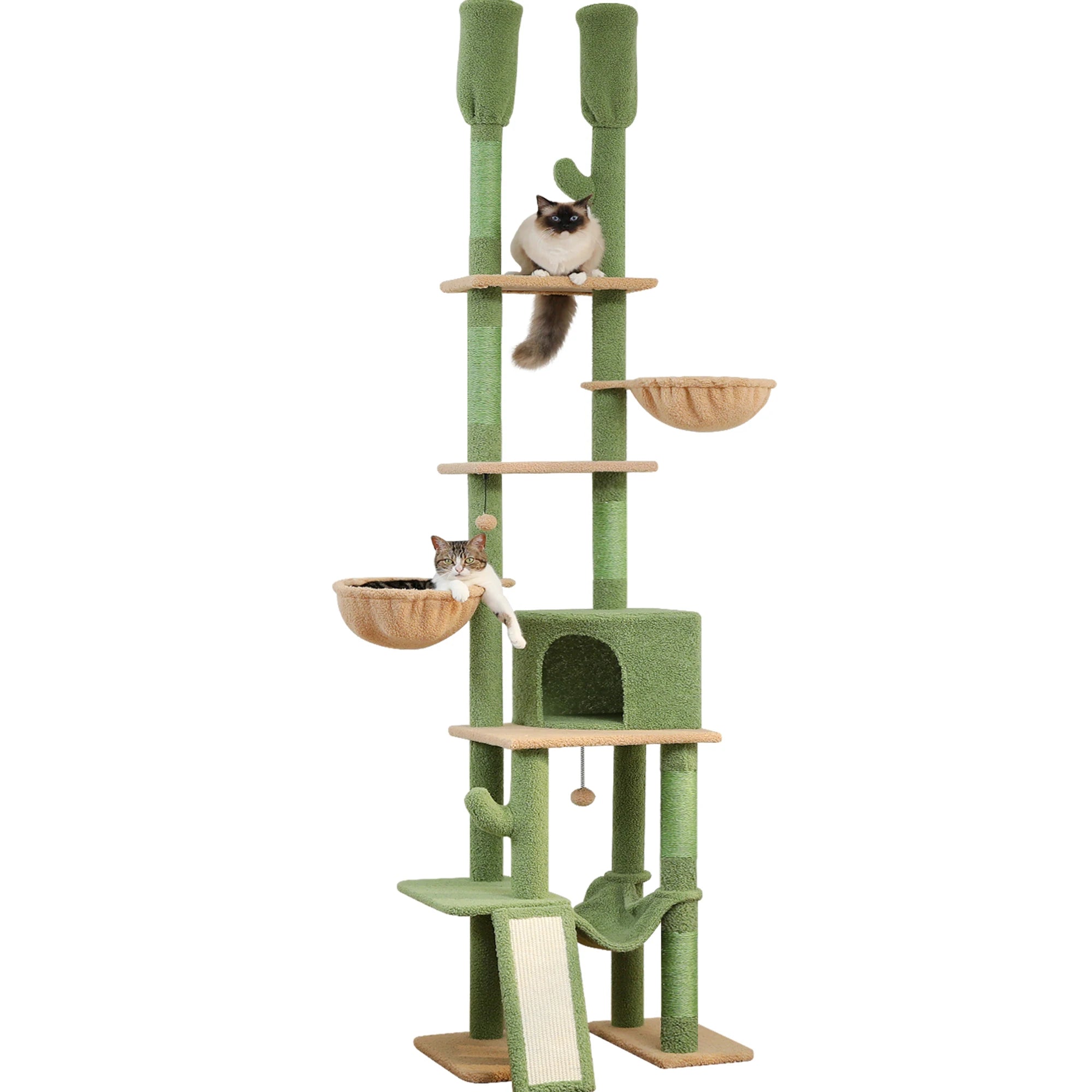 Arbre à chat plafond XXL cactus ajustable - 5 niveaux, griffoirs sisal