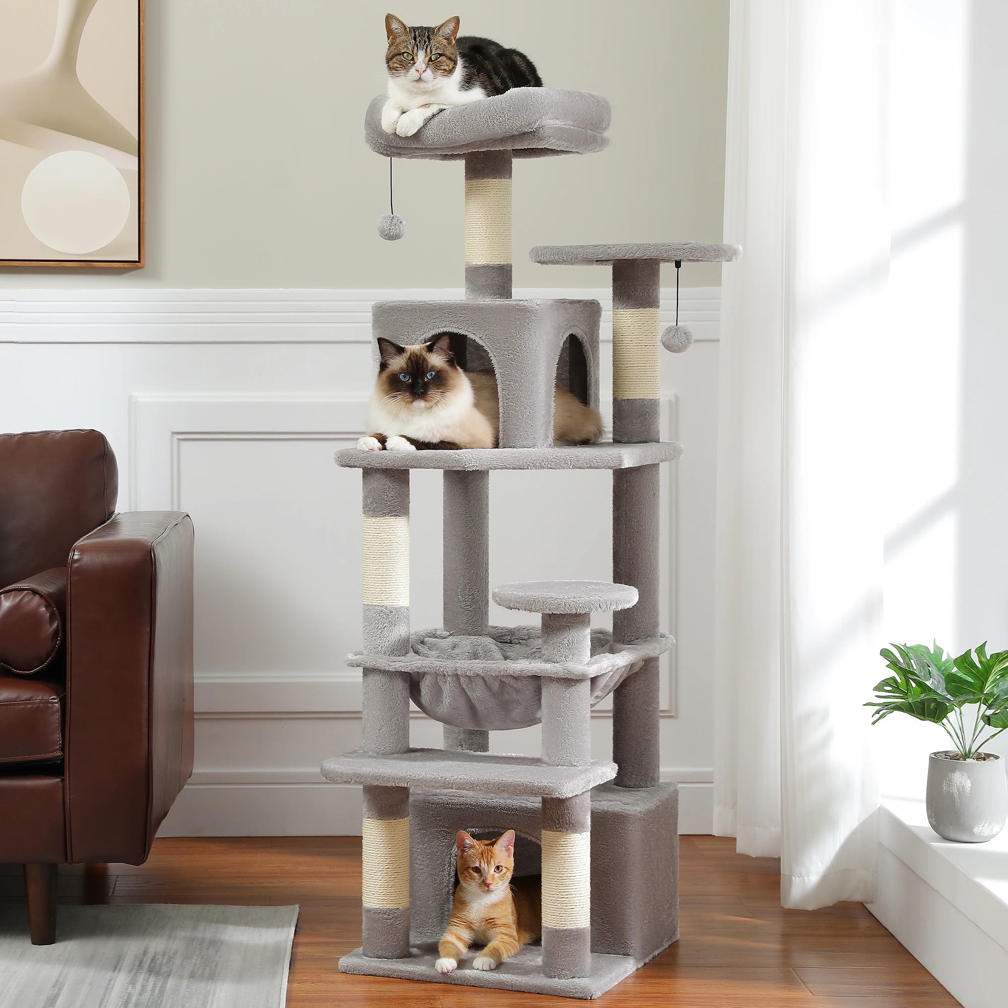 Arbre à chat XXL géant – hamac, niches et perchoirs pour petits espaces