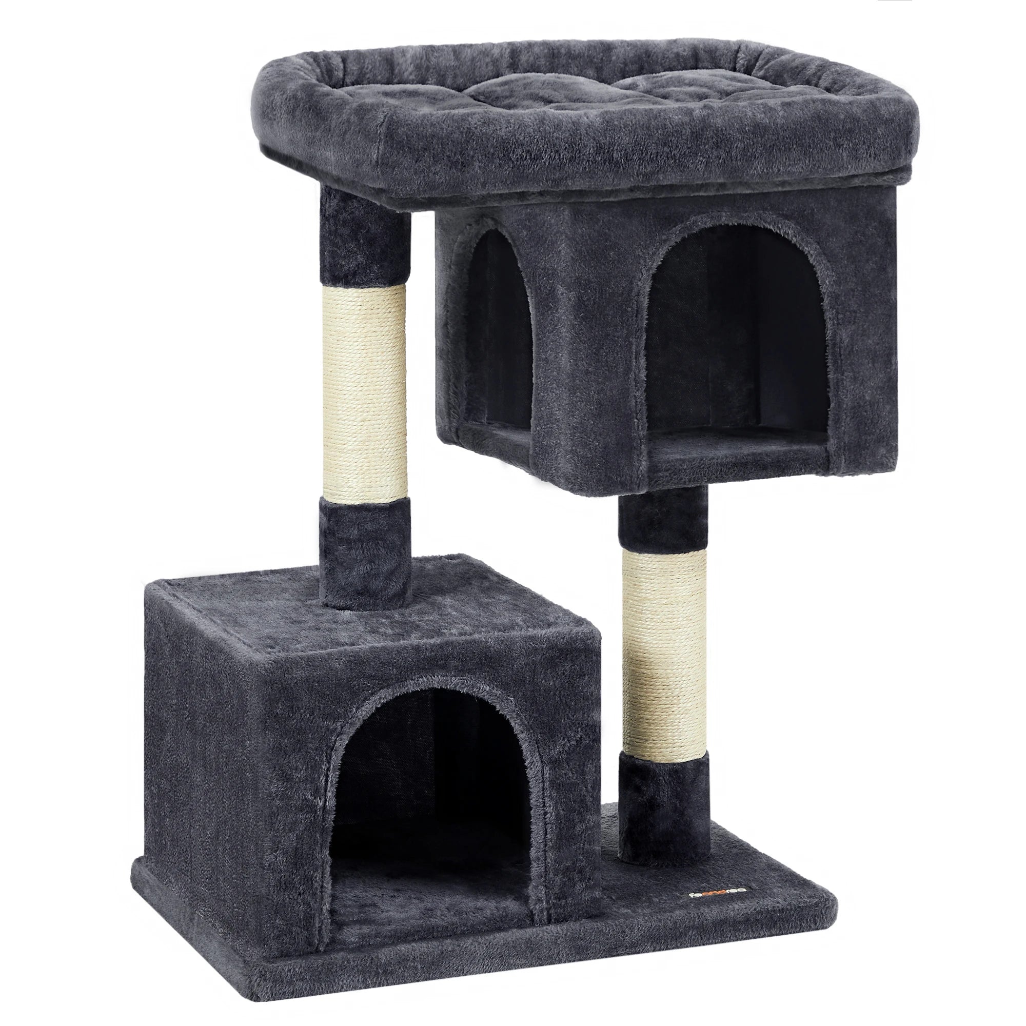 Arbre à chat petit avec condos douillets - structure stable pour grands Chats, griffoirs sisal et perchoir lavable