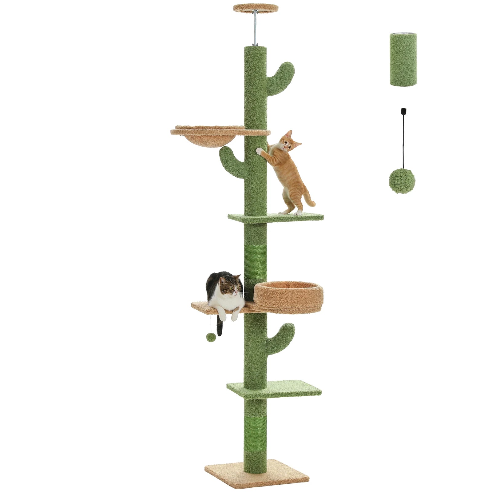 Arbre à chat plafond XXL cactus ajustable - 5 niveaux, griffoirs sisal