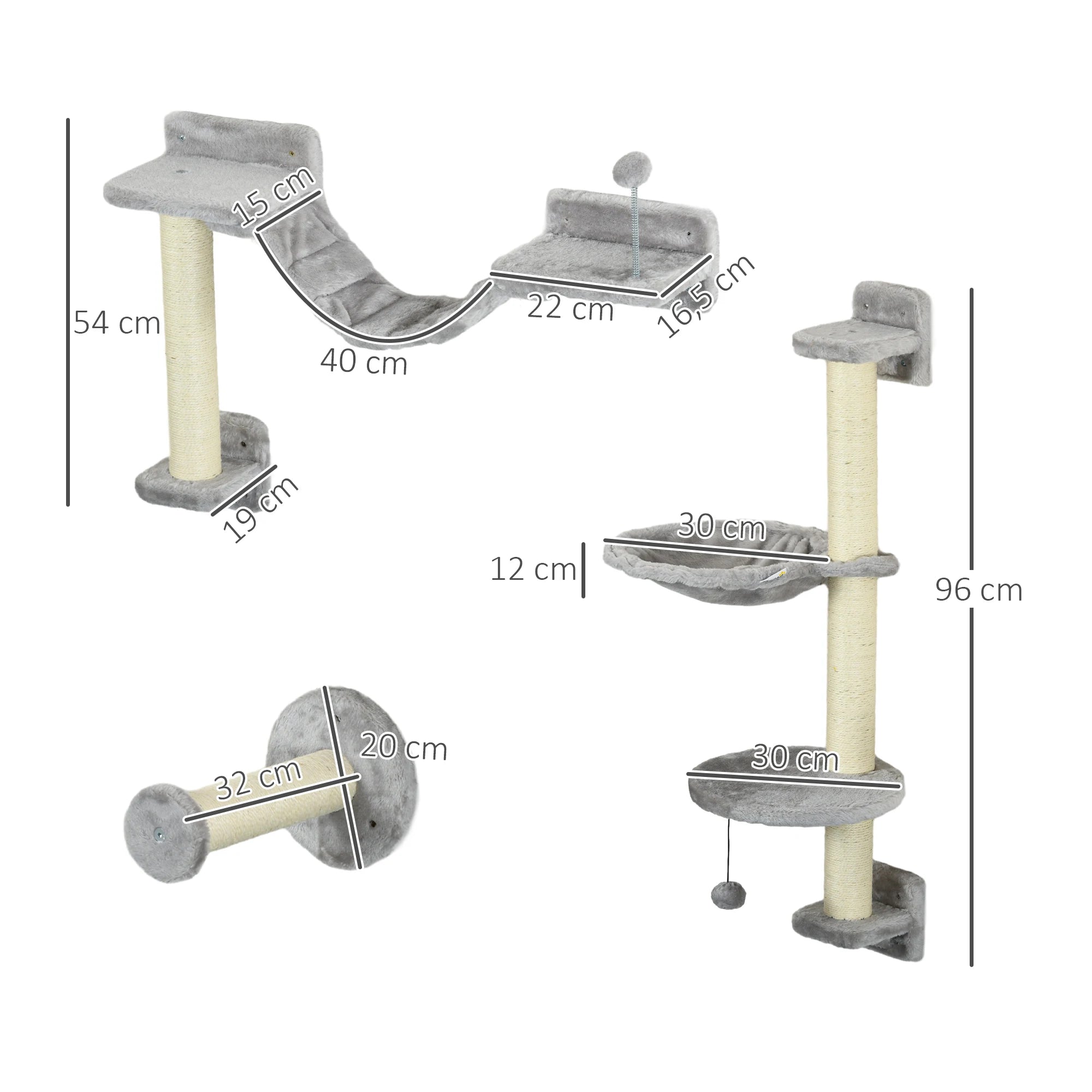 Arbre à chat mural avec hamac suspendu – design compact et 100 % vertical