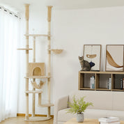 Arbre à chat plafond XXL géant extensible - 7 espaces de repos, 9 griffoirs sisal, lit acrylique en bois Massif