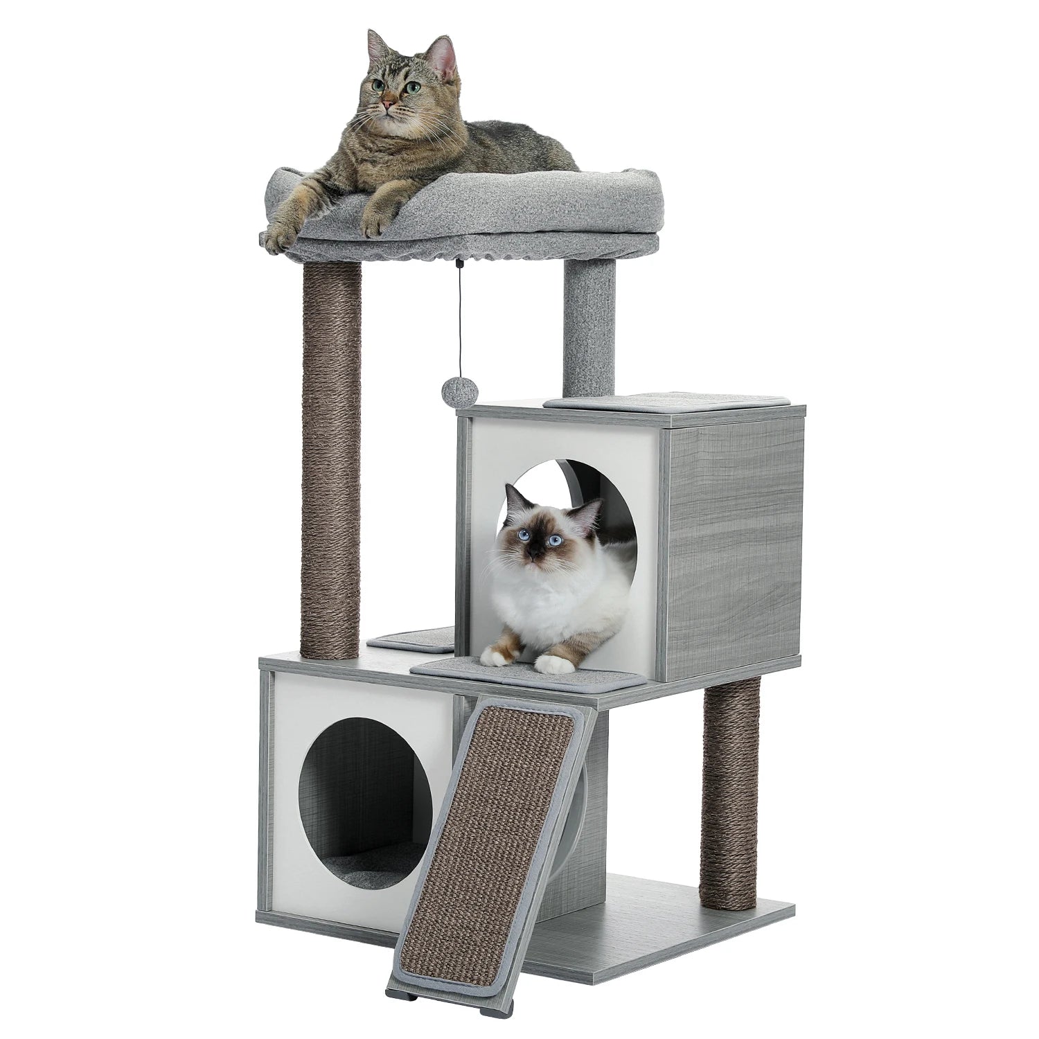 Arbre à chat petit - perchoir extra-large, double niche, griffoir sisal