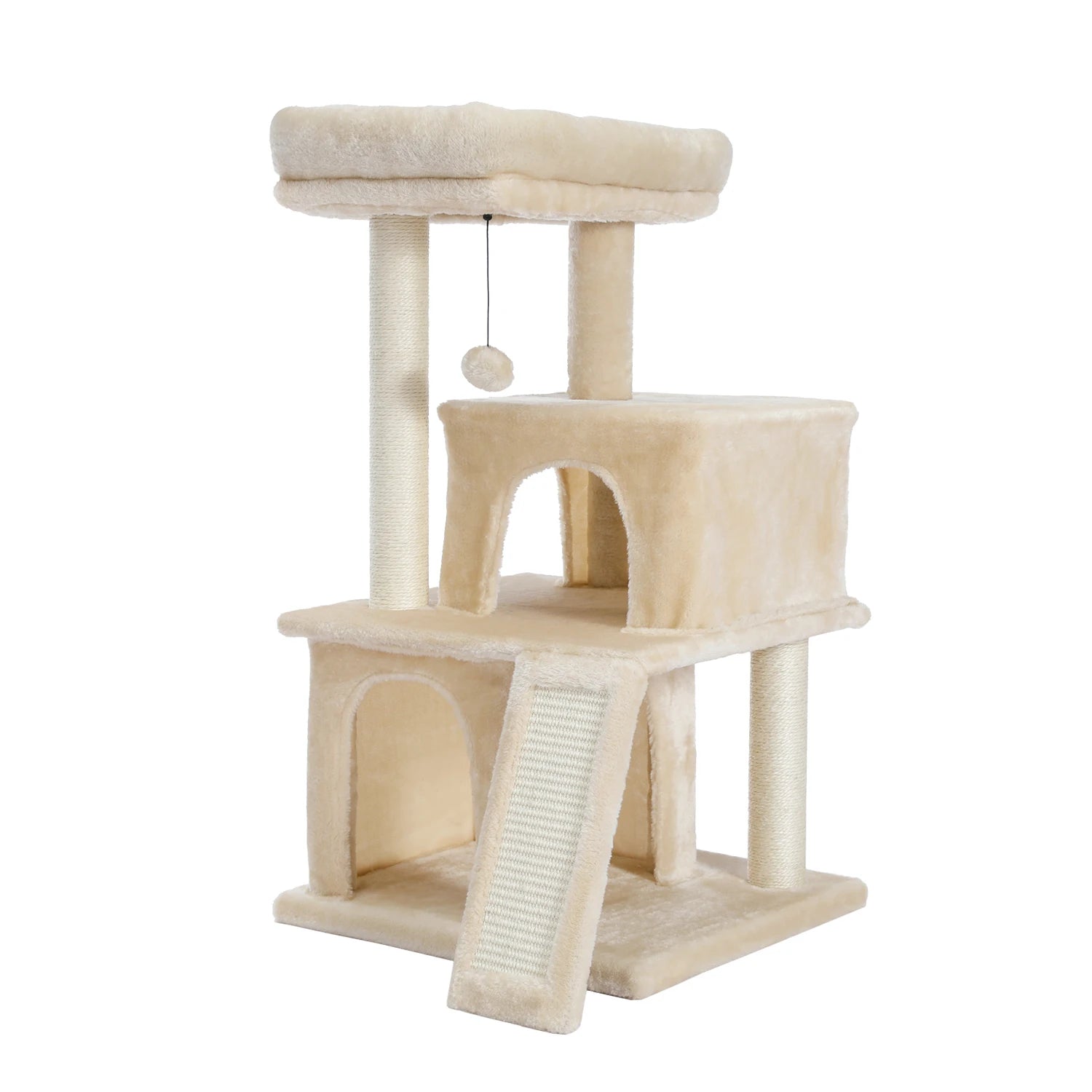 Arbre à chat petit - perchoir extra-large, double niche, griffoir sisal