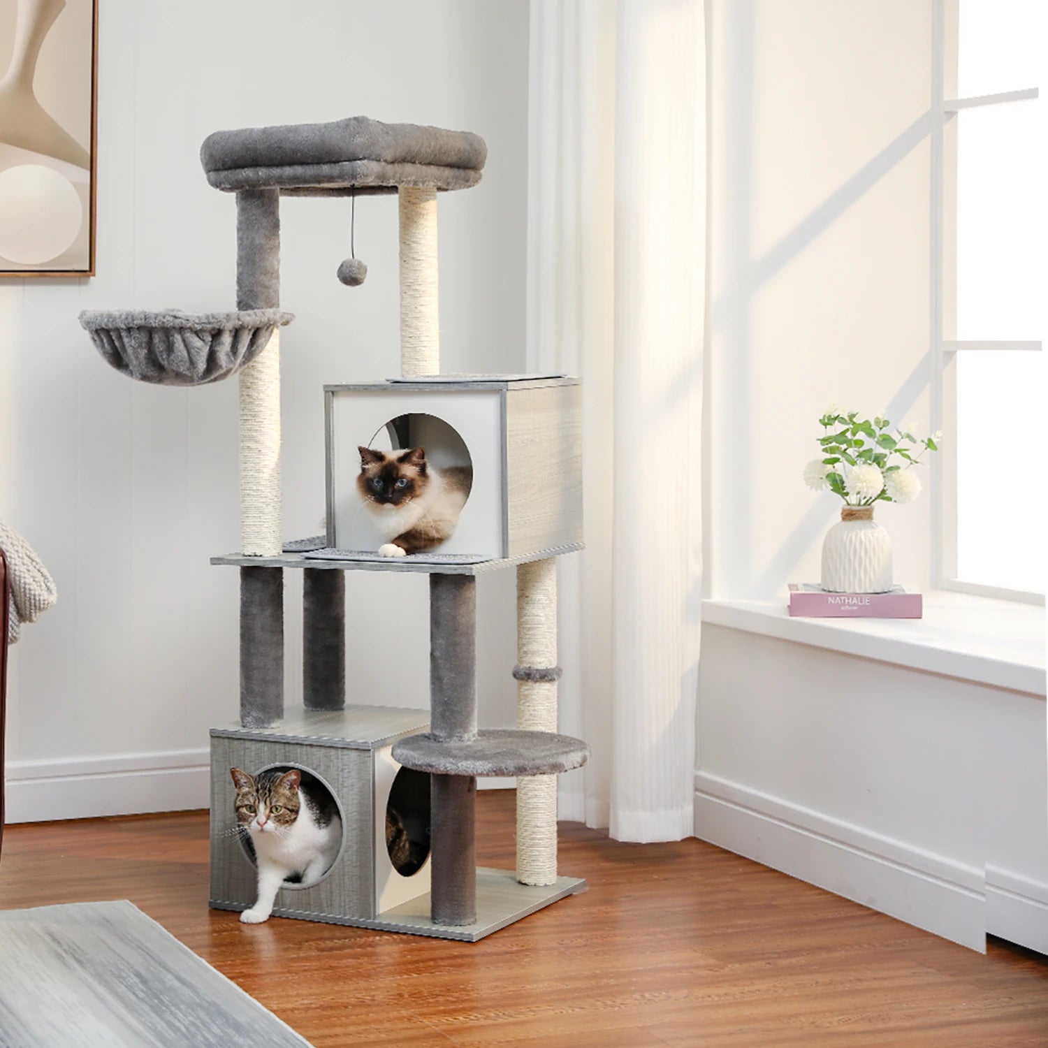 Arbre à chat XXL géant & litière cachée anti-odeurs - griffoir, niche et rangement