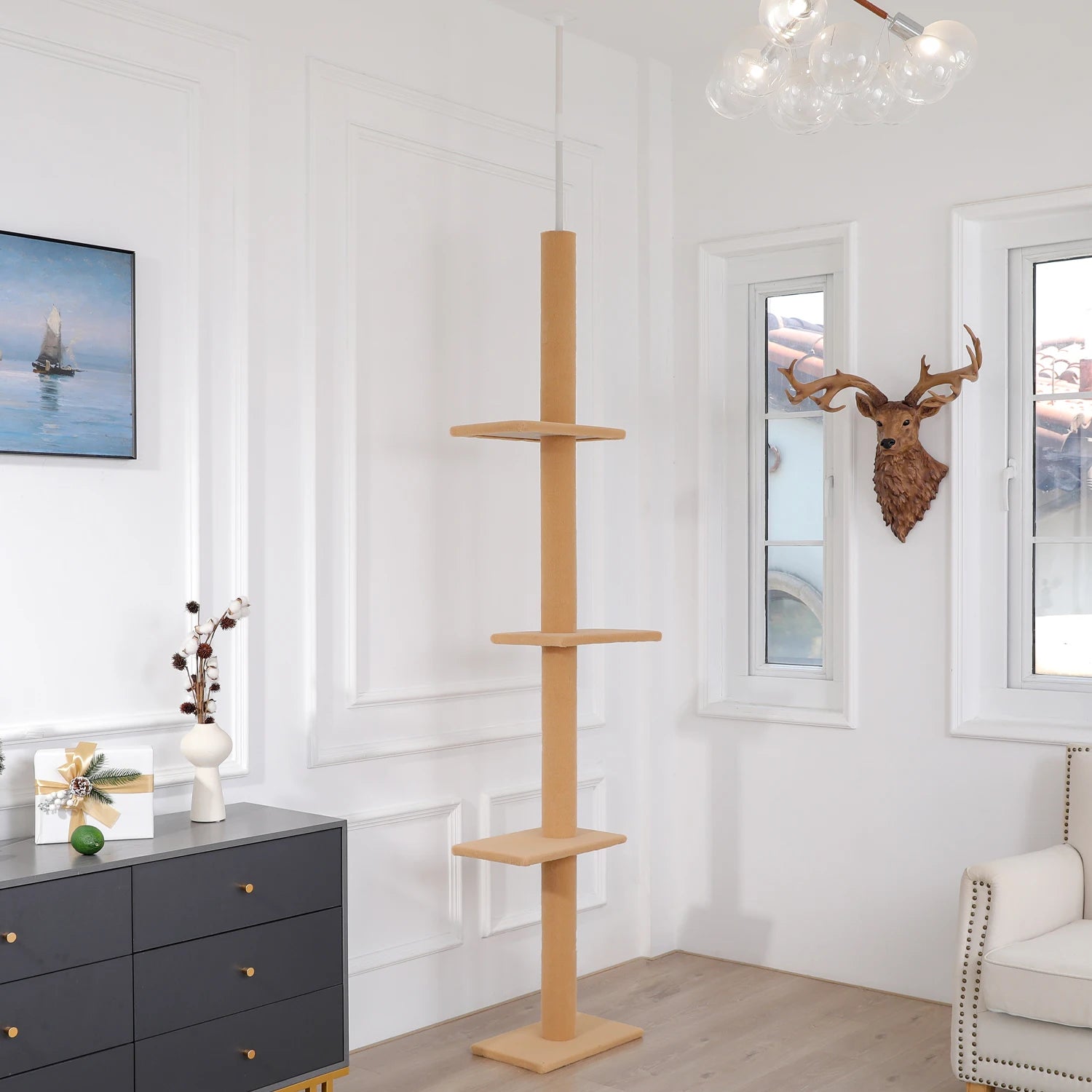 Arbre à chat plafond XXL cactus ajustable - 5 niveaux, griffoirs sisal